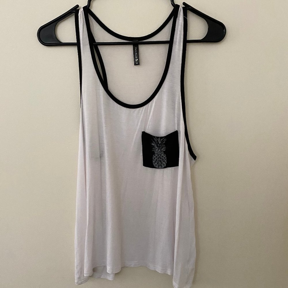 White Tank Top with Pineapple Pocket